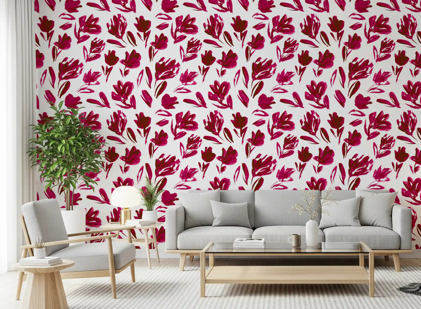 Vibrant Fuchsia Brushstroke Floral Wallpaper⁠