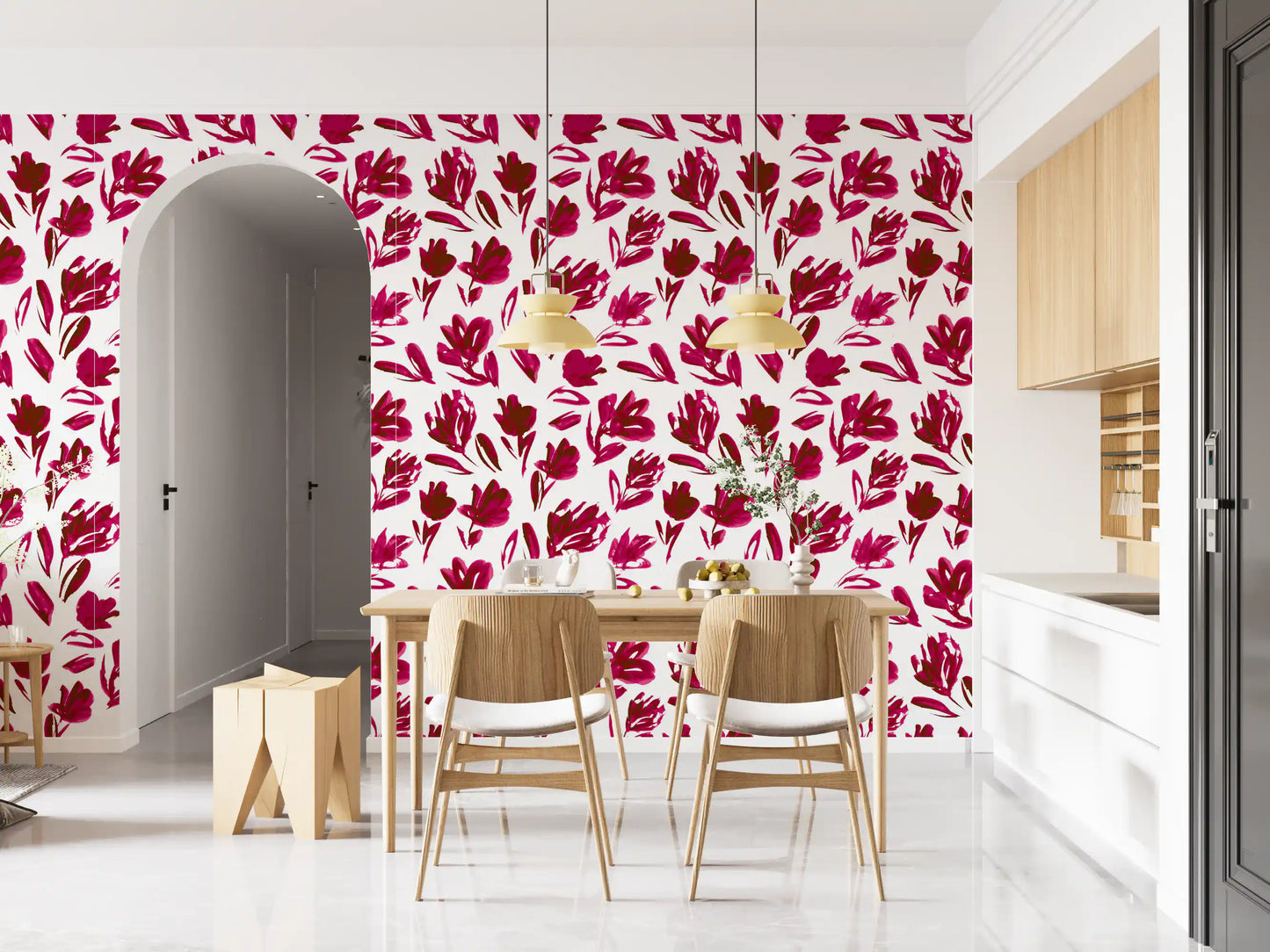 Vibrant Fuchsia Brushstroke Floral Wallpaper⁠