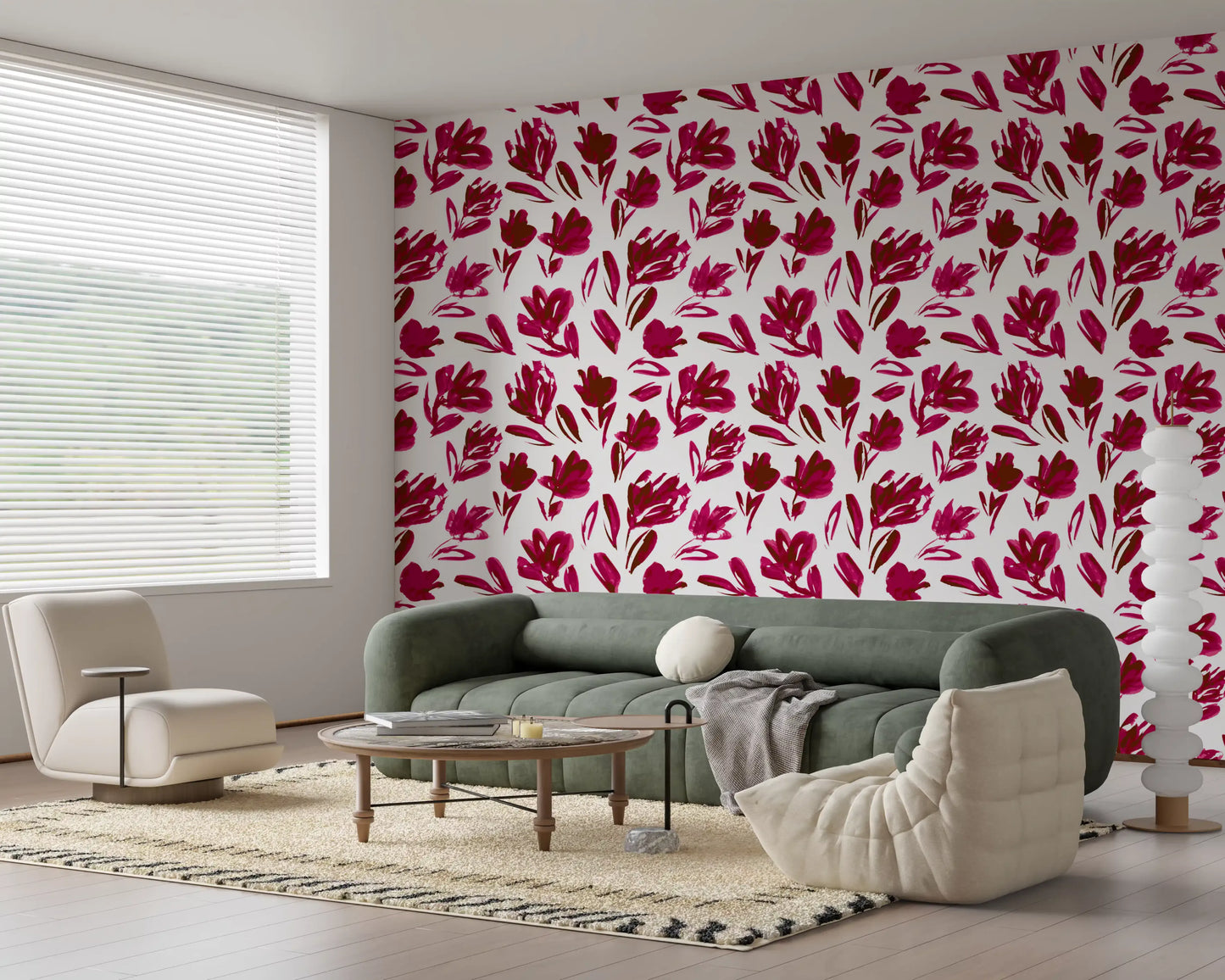 Vibrant Fuchsia Brushstroke Floral Wallpaper⁠