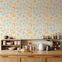 Abstract Pastel Botanical Motif Wallpaper⁠