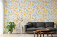 Abstract Pastel Botanical Motif Wallpaper⁠