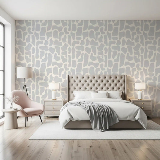 Thin cream lines wind between pebbles across the wallpaper, warm and calm GD11604