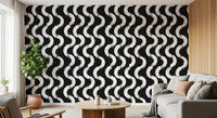 Monochrome Wavy Brushstroke Rhythm Wallpaper⁠