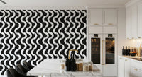 Monochrome Wavy Brushstroke Rhythm Wallpaper⁠