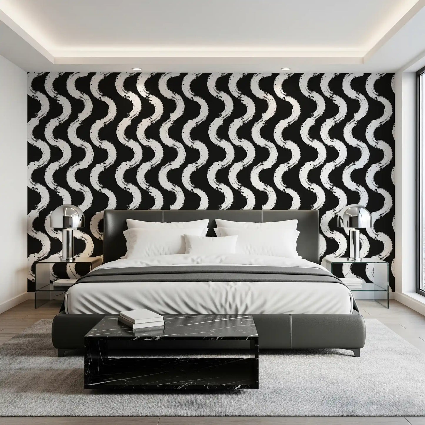 Abstract Painted Wave Motif Wallpaper⁠