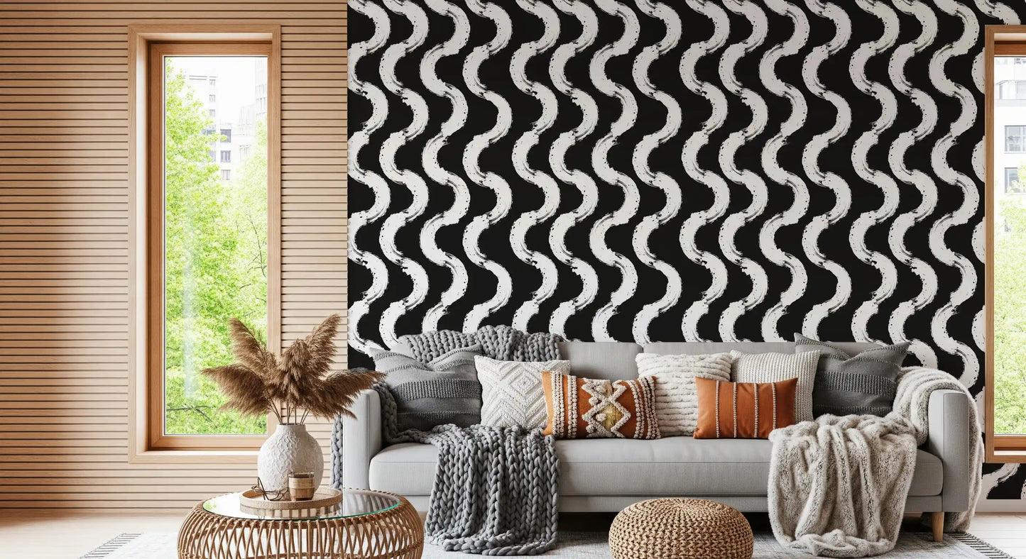 Abstract Painted Wave Motif Wallpaper⁠