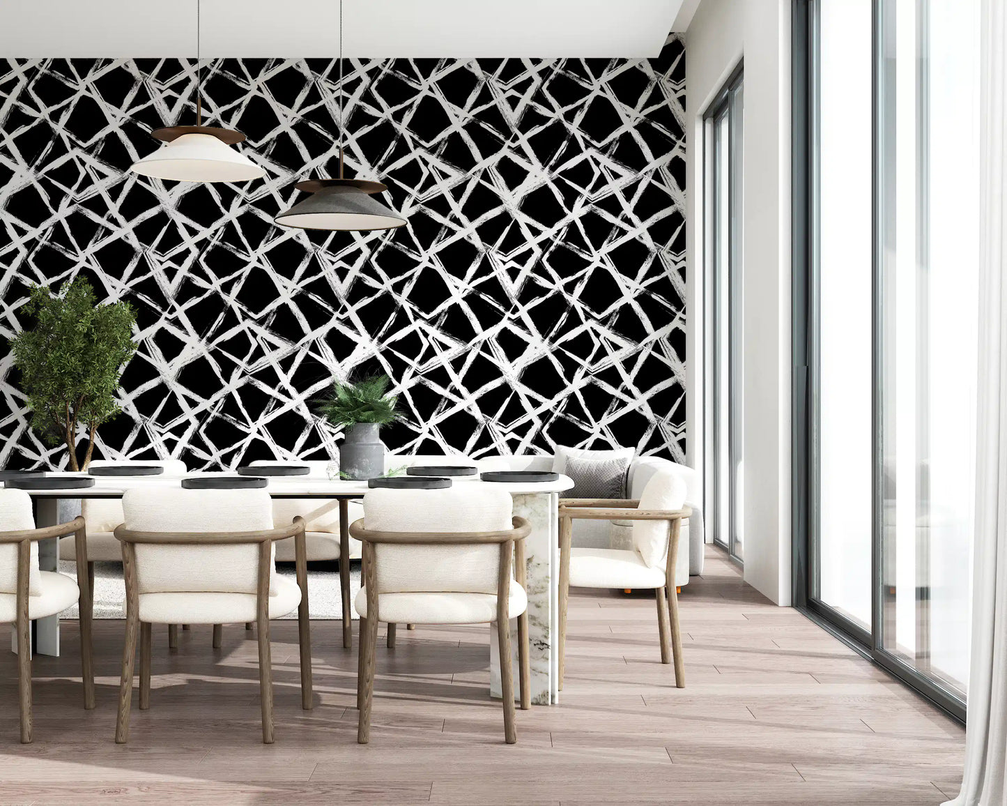 Modern Minimalist Grid Brushstroke Wallpaper⁠