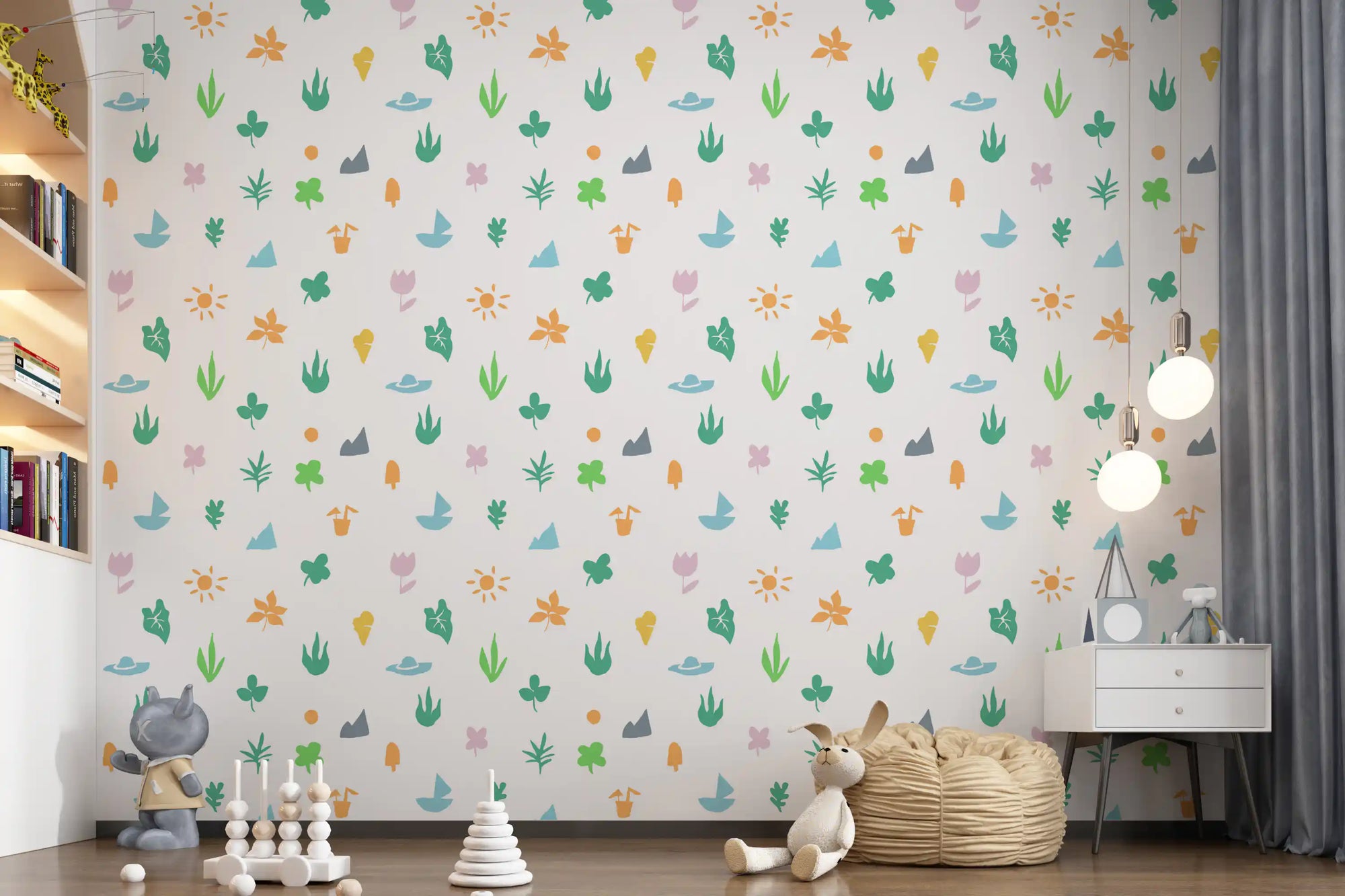 Summer Doodle Motif Wallpaper⁠