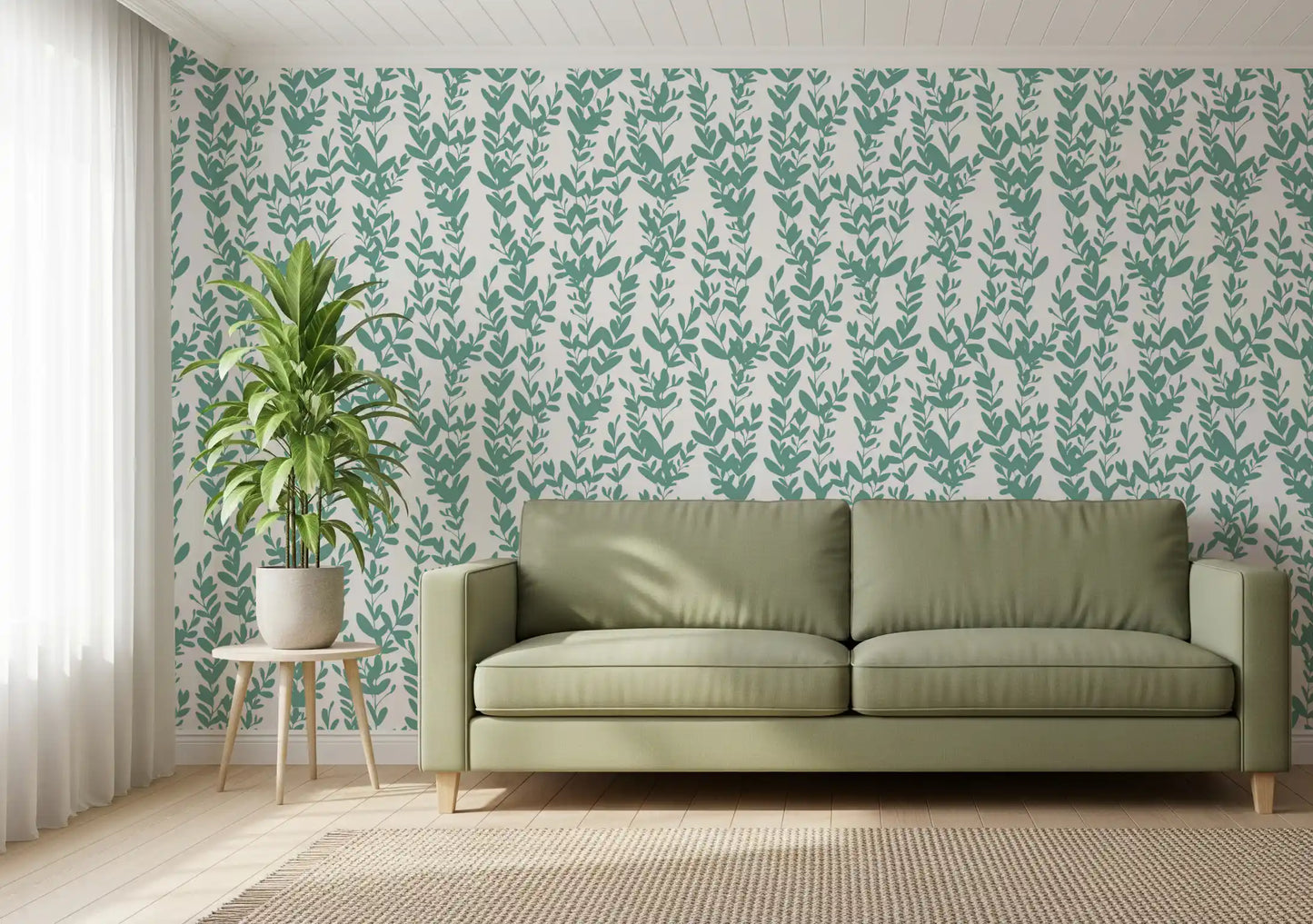 Minimalist Sage Botanical Vines Wallpaper⁠