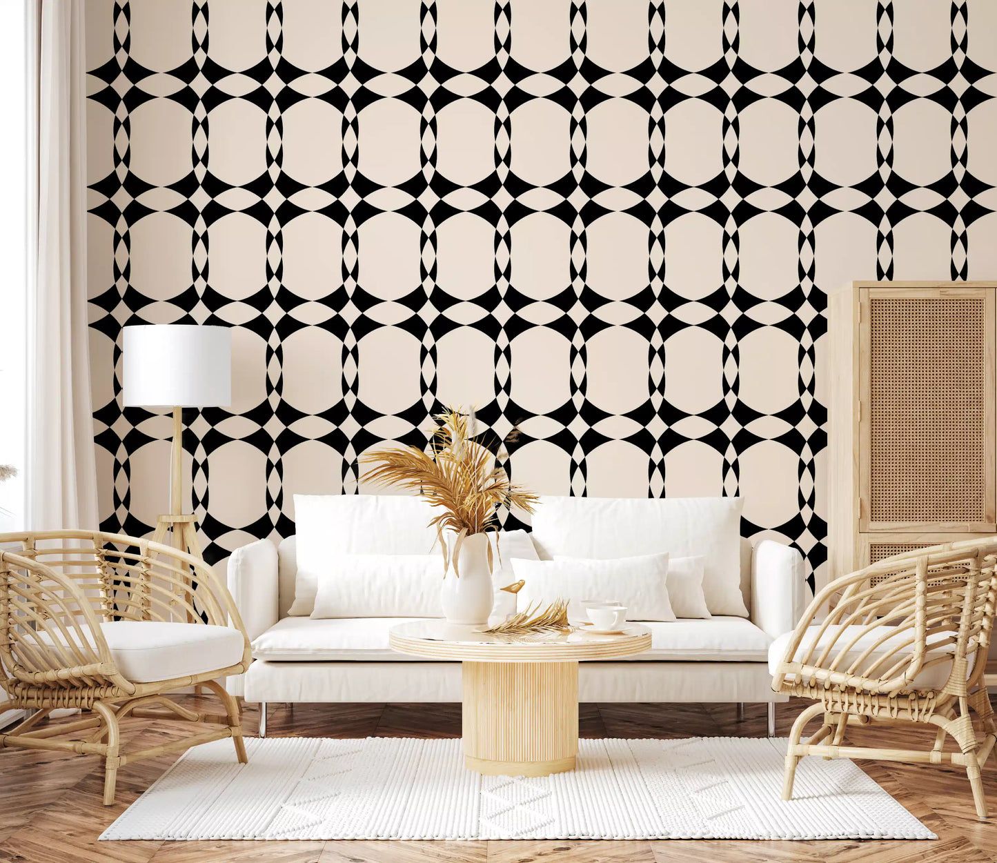 Modern Geometric Interlocking Circle Pattern Wallpaper⁠