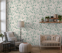 Cream and Sage Leaf Sketch Wallpaper⁠