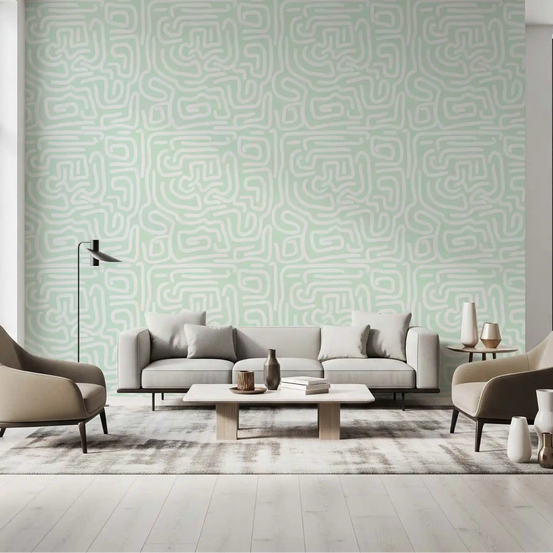 Wavy white lines wander over a living room, Abstract Mint Flow wallpaper GD11623
