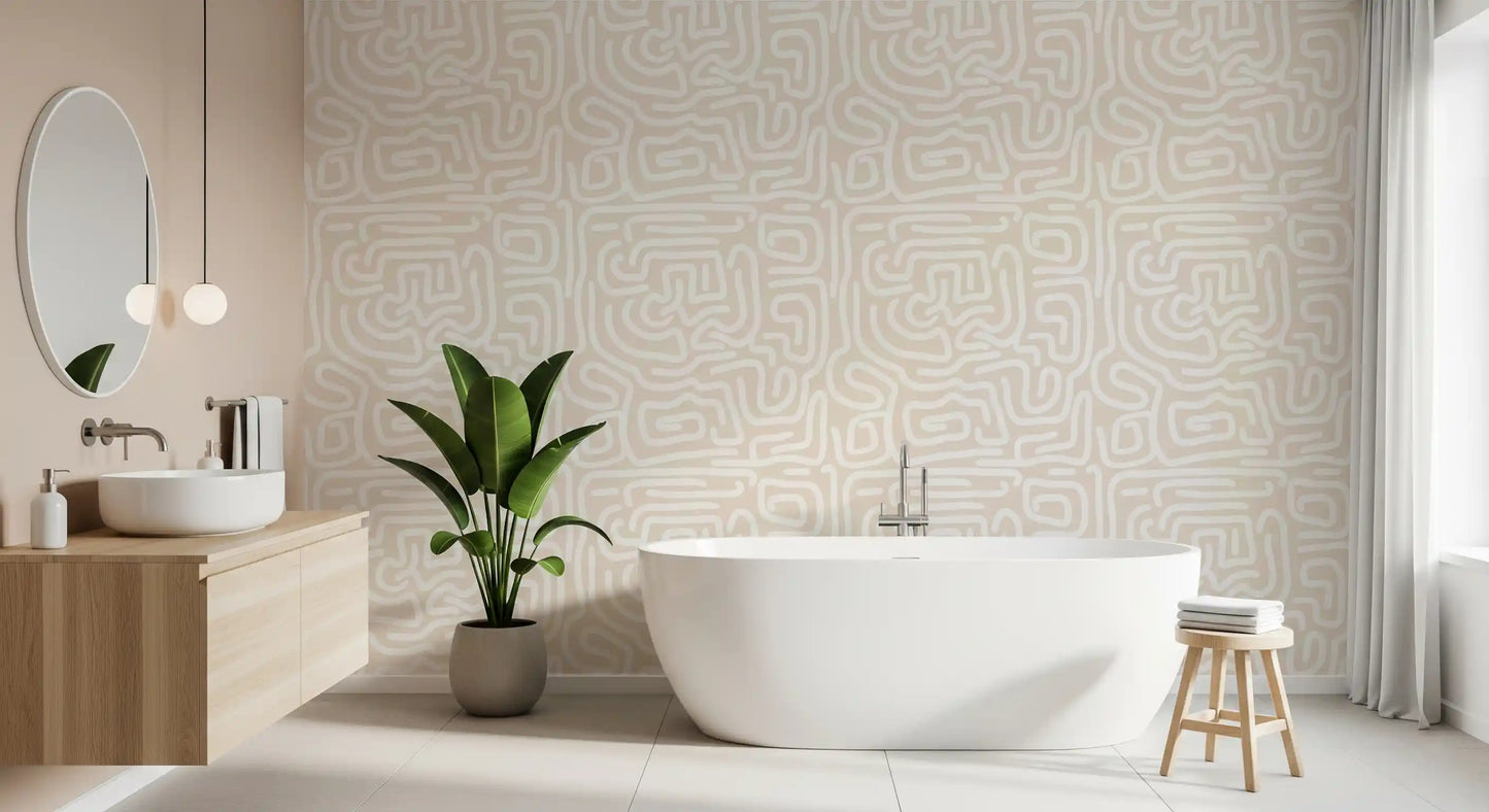 Abstract Cream Maze Pattern Wallpaper⁠
