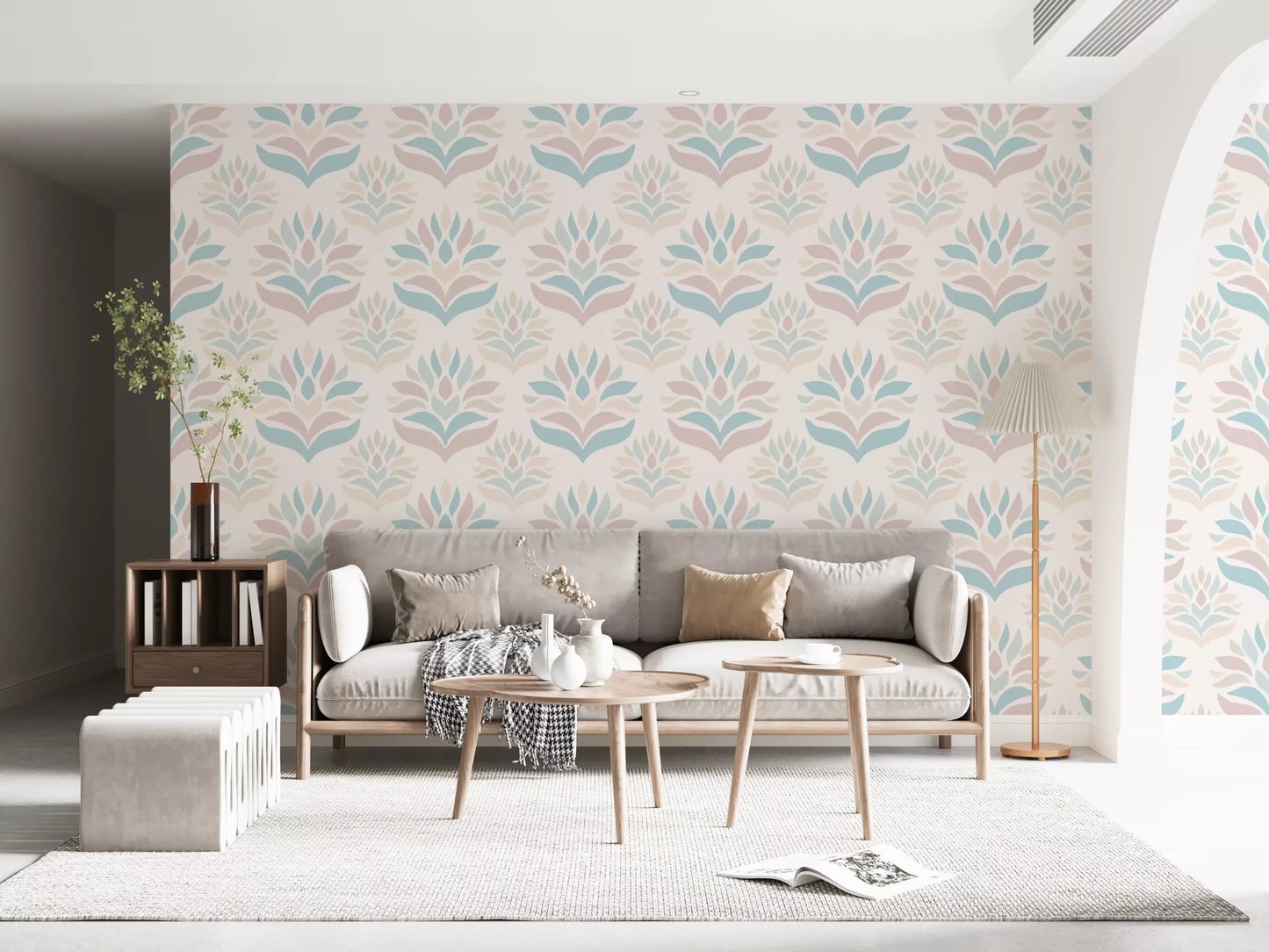 Minimalist Blush and Blue Botanical Wallpaper⁠