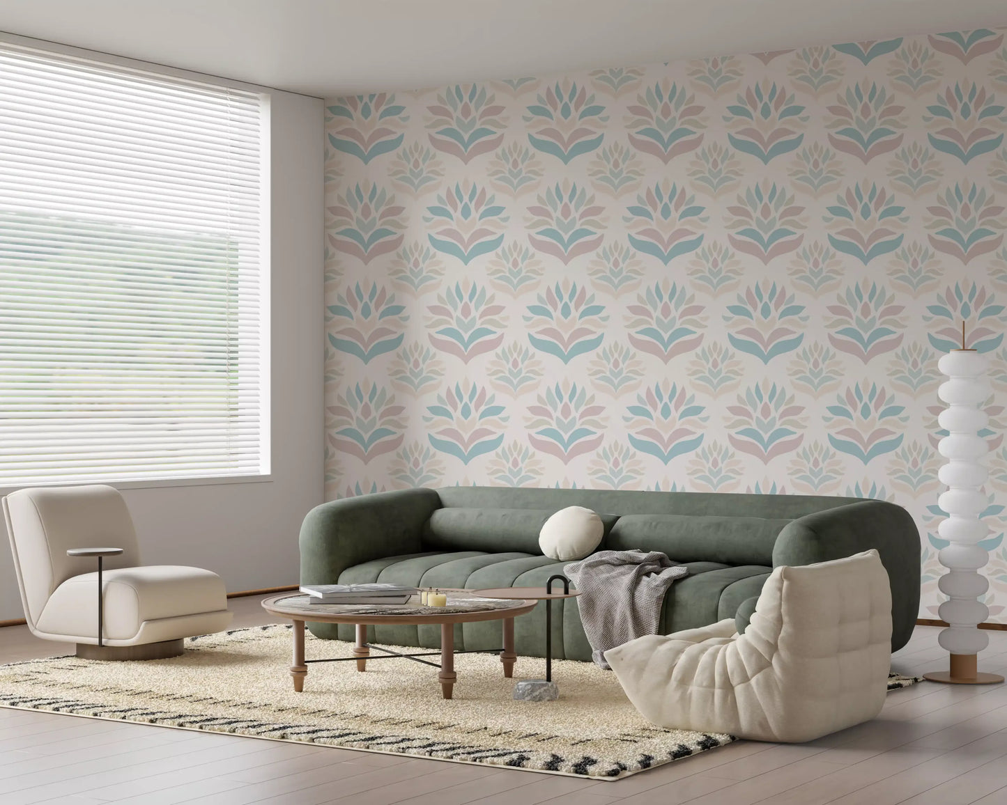 Minimalist Blush and Blue Botanical Wallpaper⁠