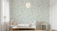 Airy Cream and Blue Garden Repeat Wallpaper⁠