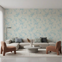 Airy Cream and Blue Garden Repeat Wallpaper⁠
