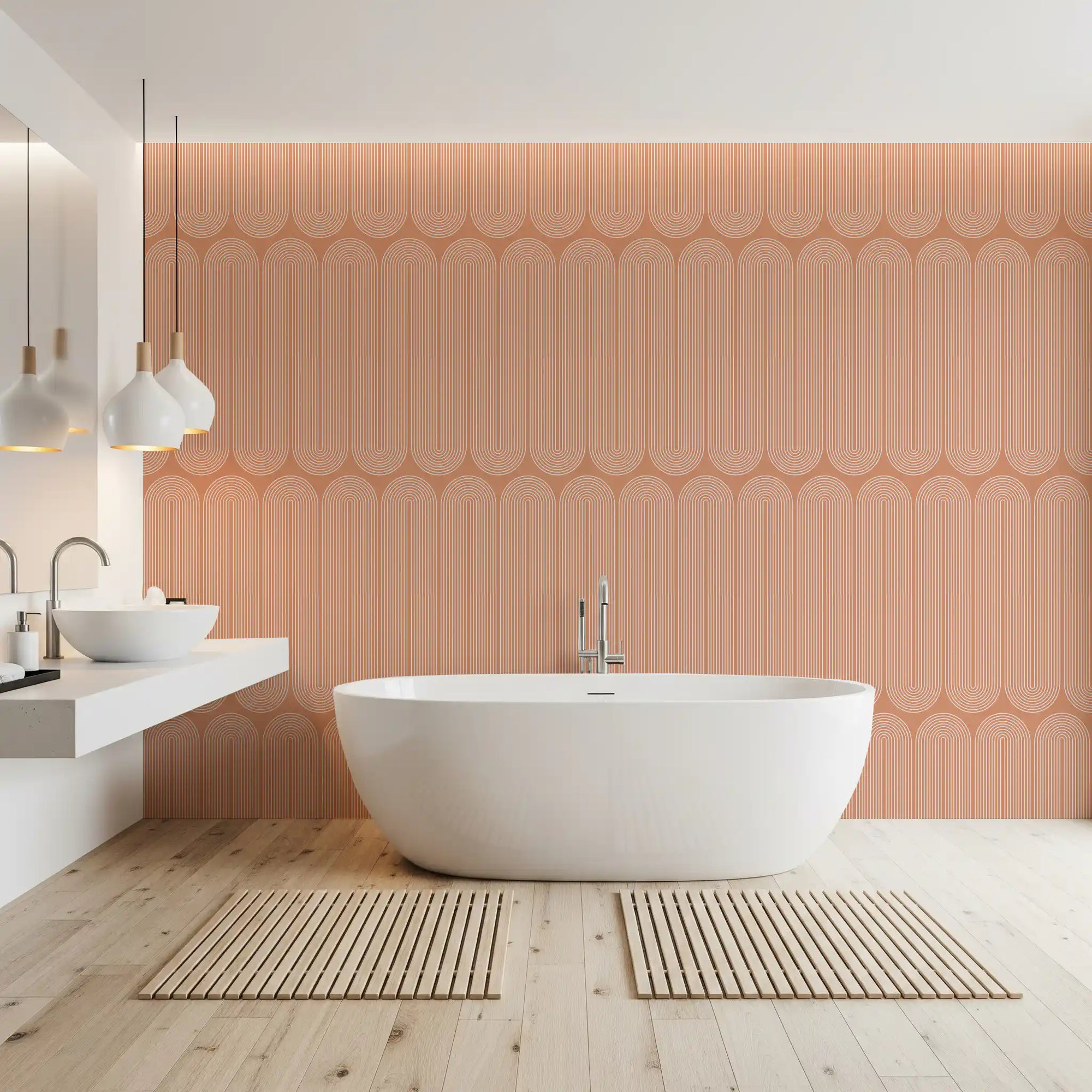Minimalist Terracotta Arc Pattern Wallpaper⁠