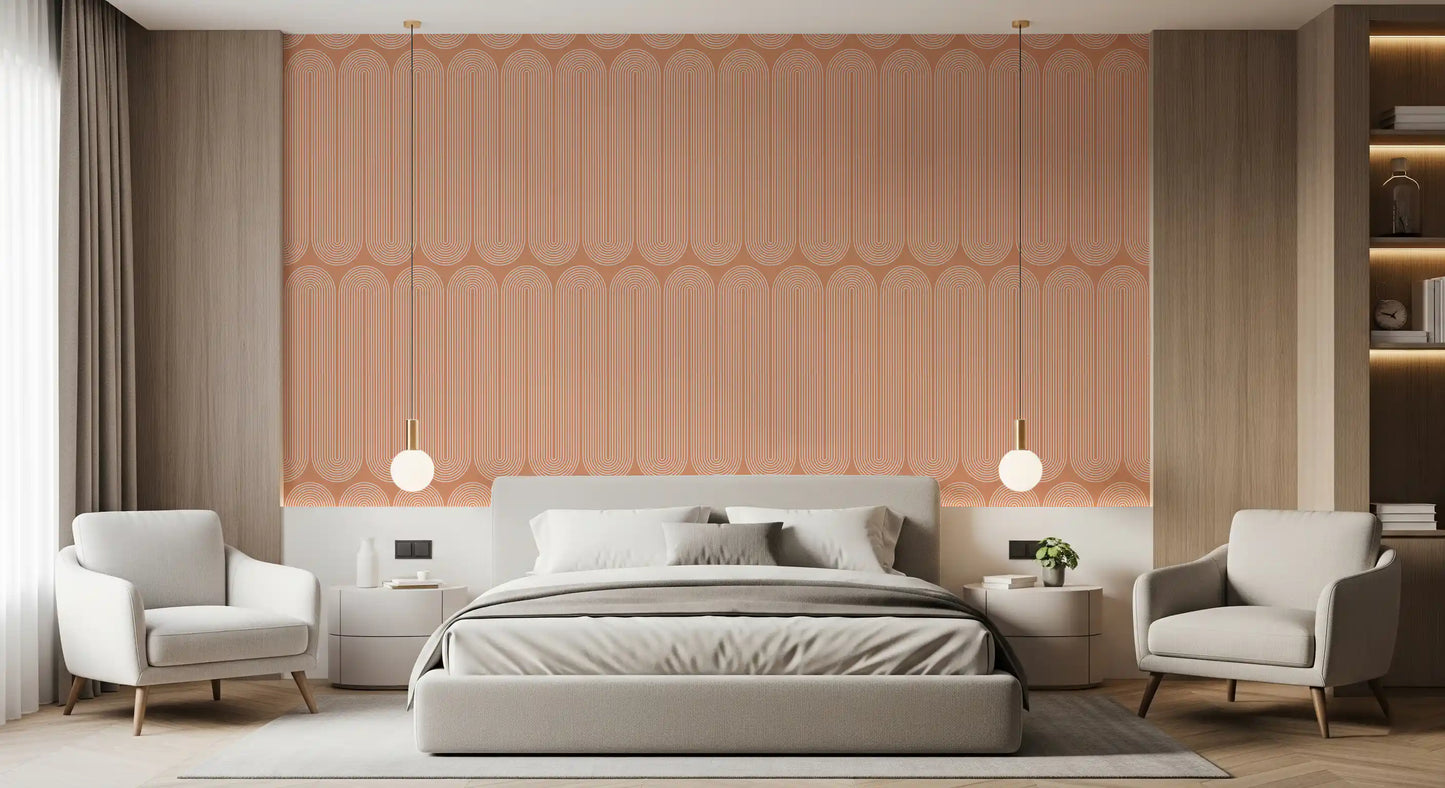 Minimalist Terracotta Arc Pattern Wallpaper⁠