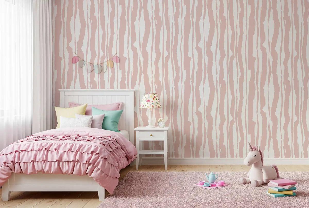 Kids' room styled with the Minimalist Blush Painted Stripes wallpaper GD11634

