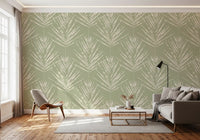 Muted Green Leaf Sketch Wallpaper⁠