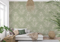Muted Green Leaf Sketch Wallpaper⁠