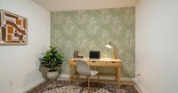 Muted Green Leaf Sketch Wallpaper⁠