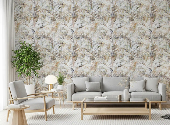 Feathery palm fronds drift over a calm living room wallpaper GD11637
