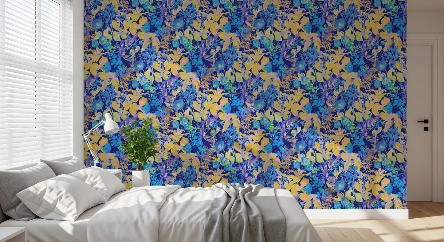 Vibrant Neon Garden Pattern Wallpaper⁠