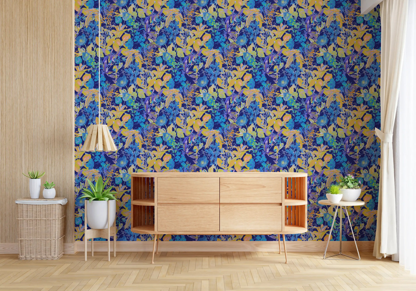 Vibrant Neon Garden Pattern Wallpaper⁠