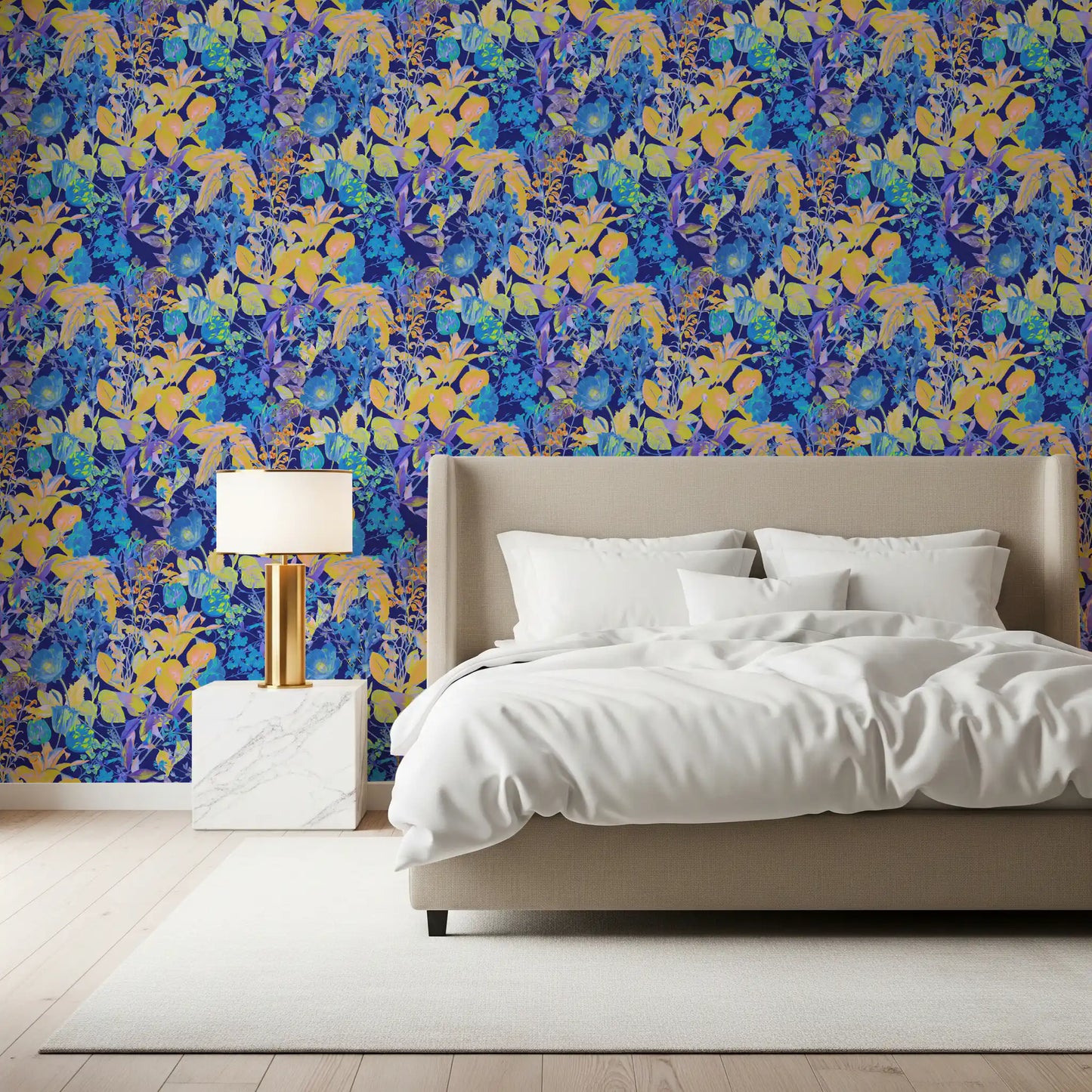 Vibrant Neon Garden Pattern Wallpaper⁠