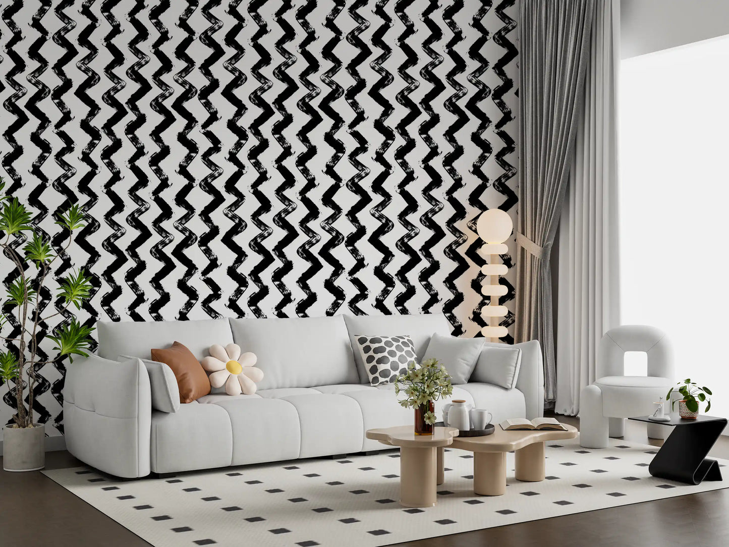Monochrome Chevron Brushstrokes Wallpaper⁠