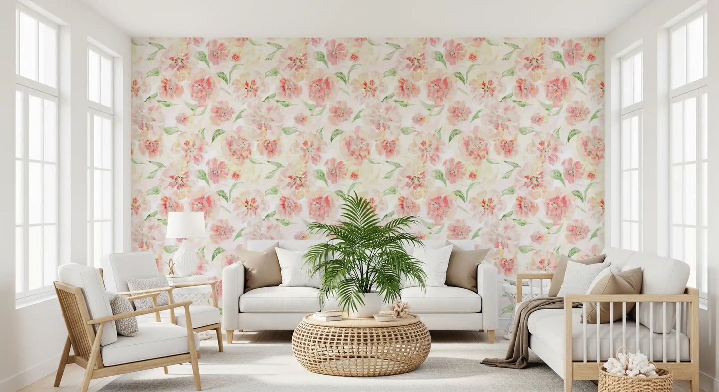 Blush Garden Painterly Pattern Wallpaper⁠