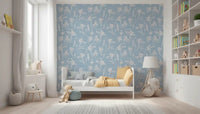 Hand-Drawn Botanical Azure Pattern Wallpaper⁠