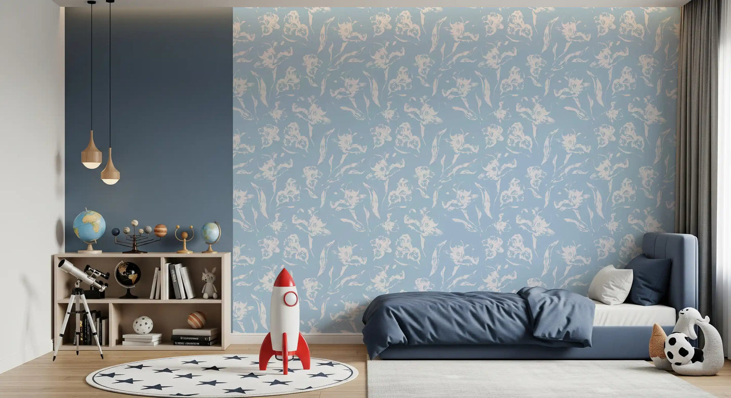 Hand-Drawn Botanical Azure Pattern Wallpaper⁠