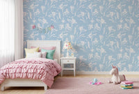 Hand-Drawn Botanical Azure Pattern Wallpaper⁠