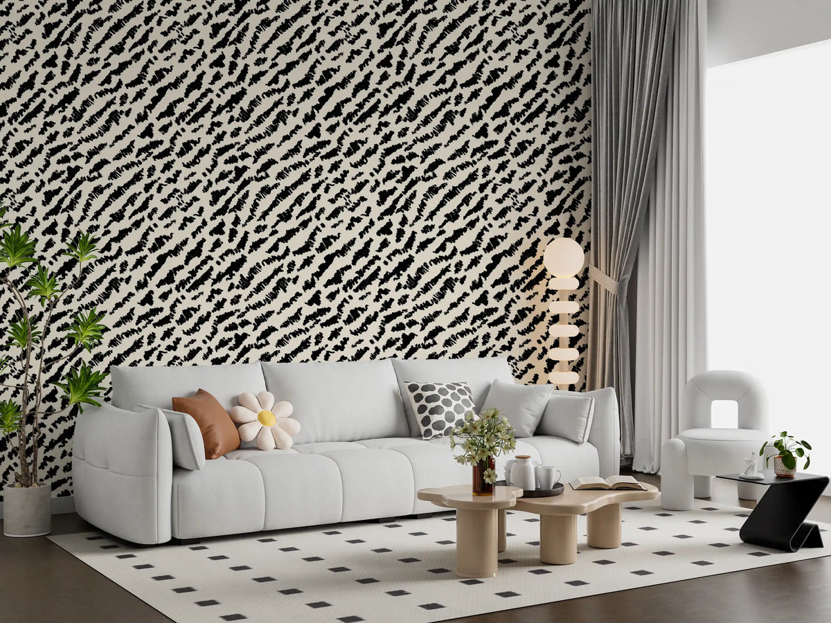 Scattered black marks of the brushstroke wallpaper set a calm living room tone GD11648
