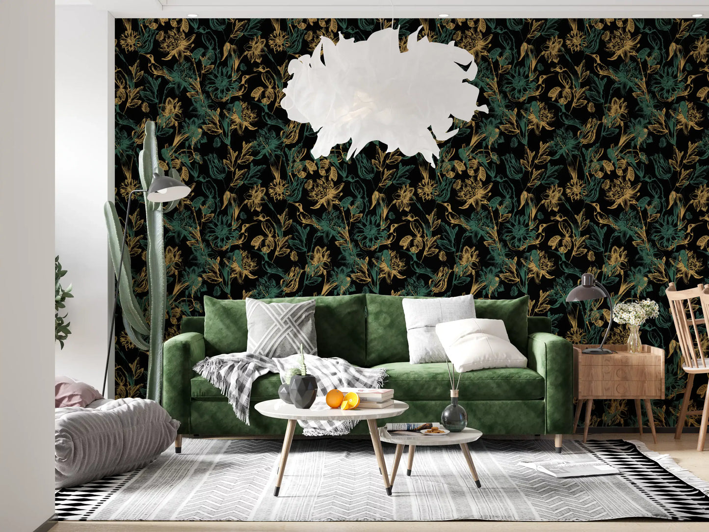 Golden Foliage and Hummingbird Art Wallpaper⁠
