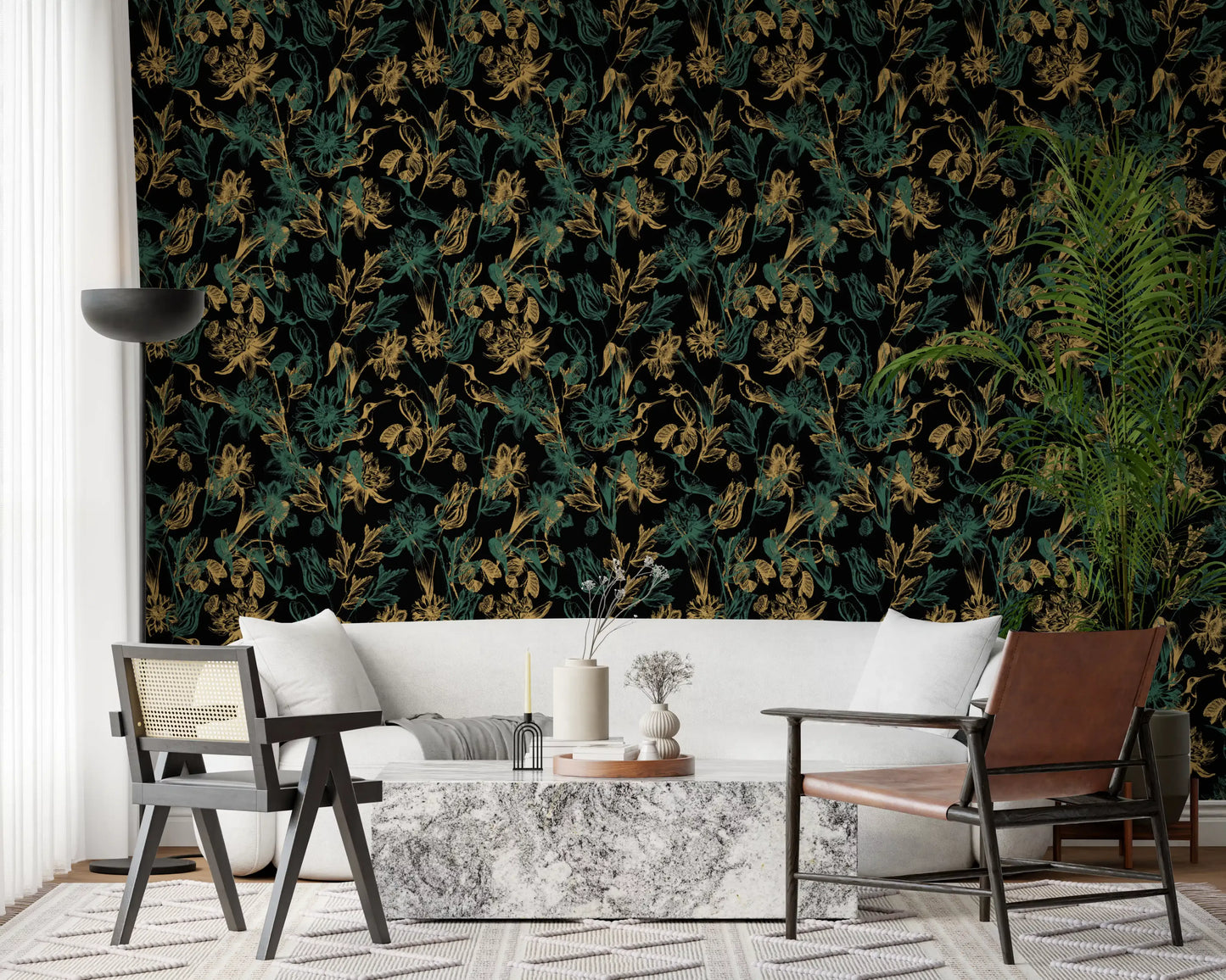 Golden Foliage and Hummingbird Art Wallpaper⁠