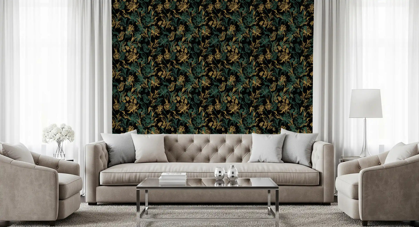Golden Foliage and Hummingbird Art Wallpaper⁠