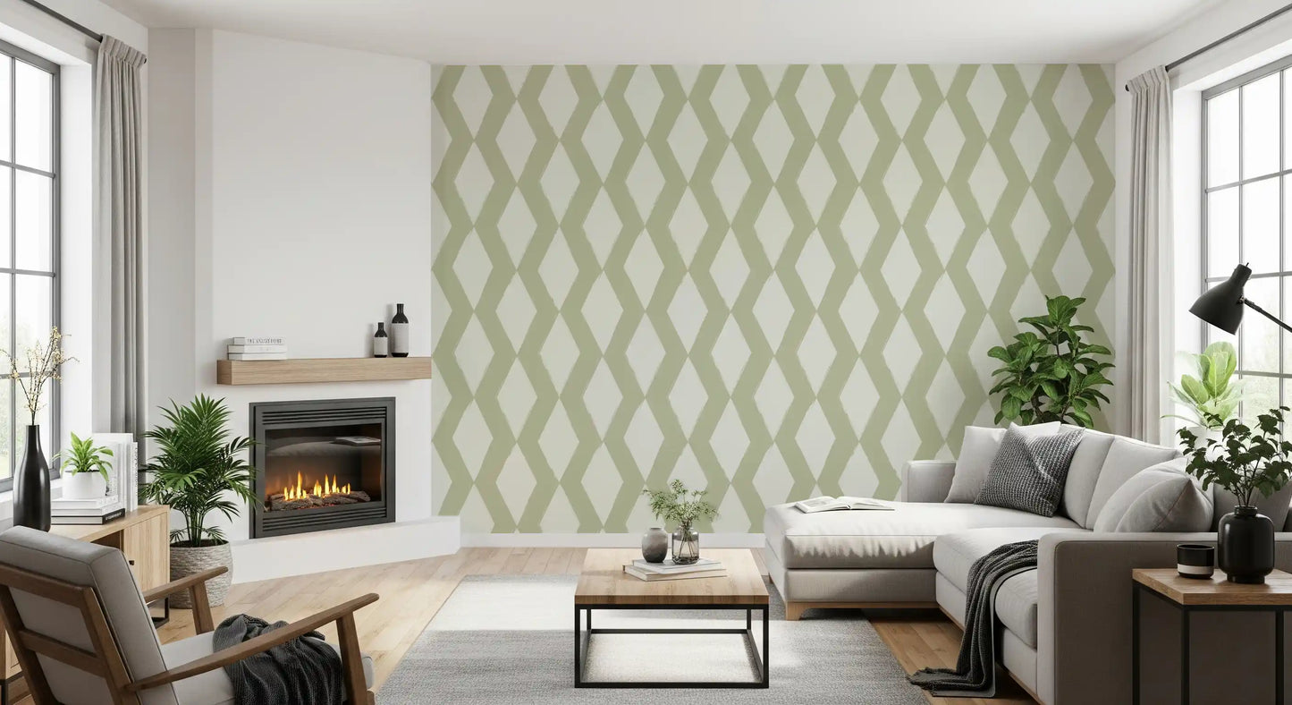 Sage Brushstroke Diamond Lattice Wallpaper⁠