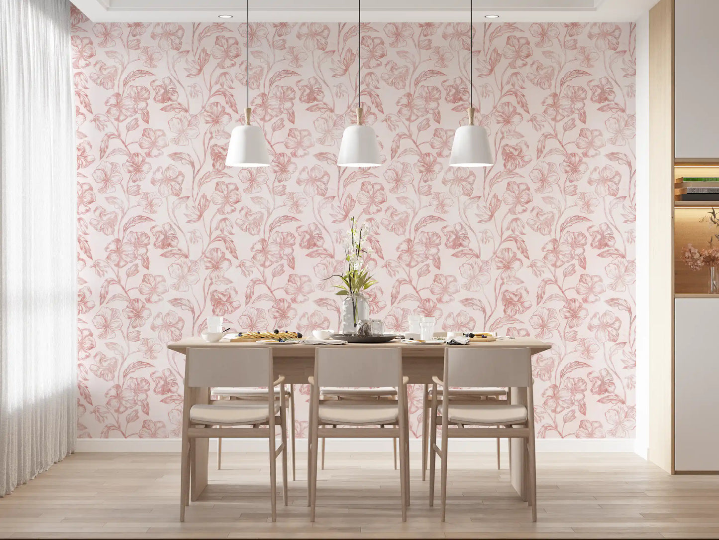 Blush Botanical Line Art Wallpaper⁠