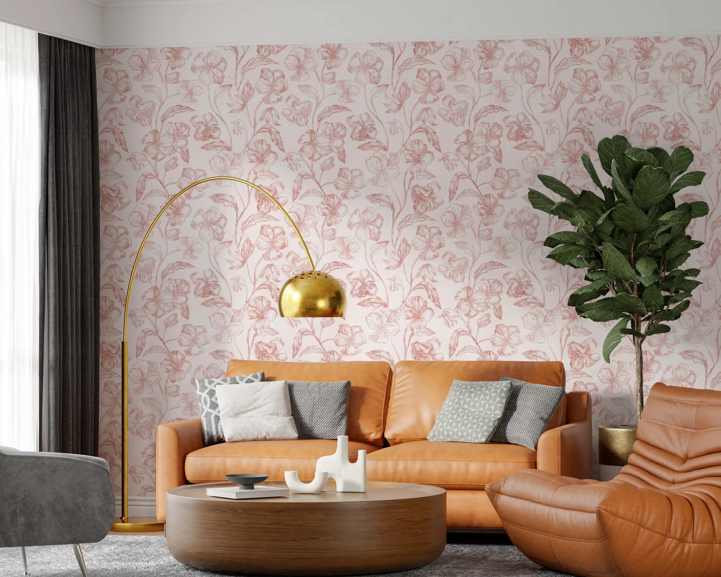 Blush Botanical Line Art Wallpaper⁠