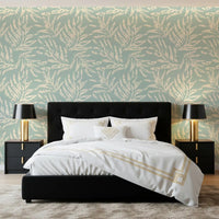 Sage and Cream Palm Frond Impression Wallpaper⁠