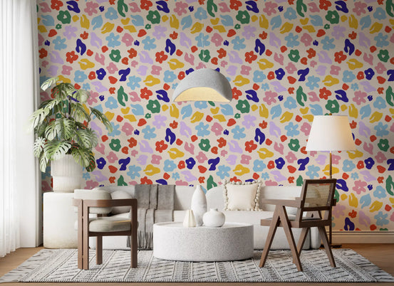 Retro Floral Pop Pattern Wallpaper⁠