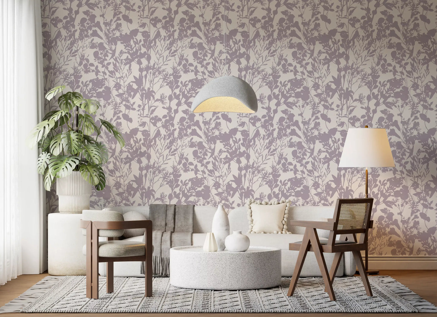 Soft Lavender Botanical Silhouette Wallpaper⁠