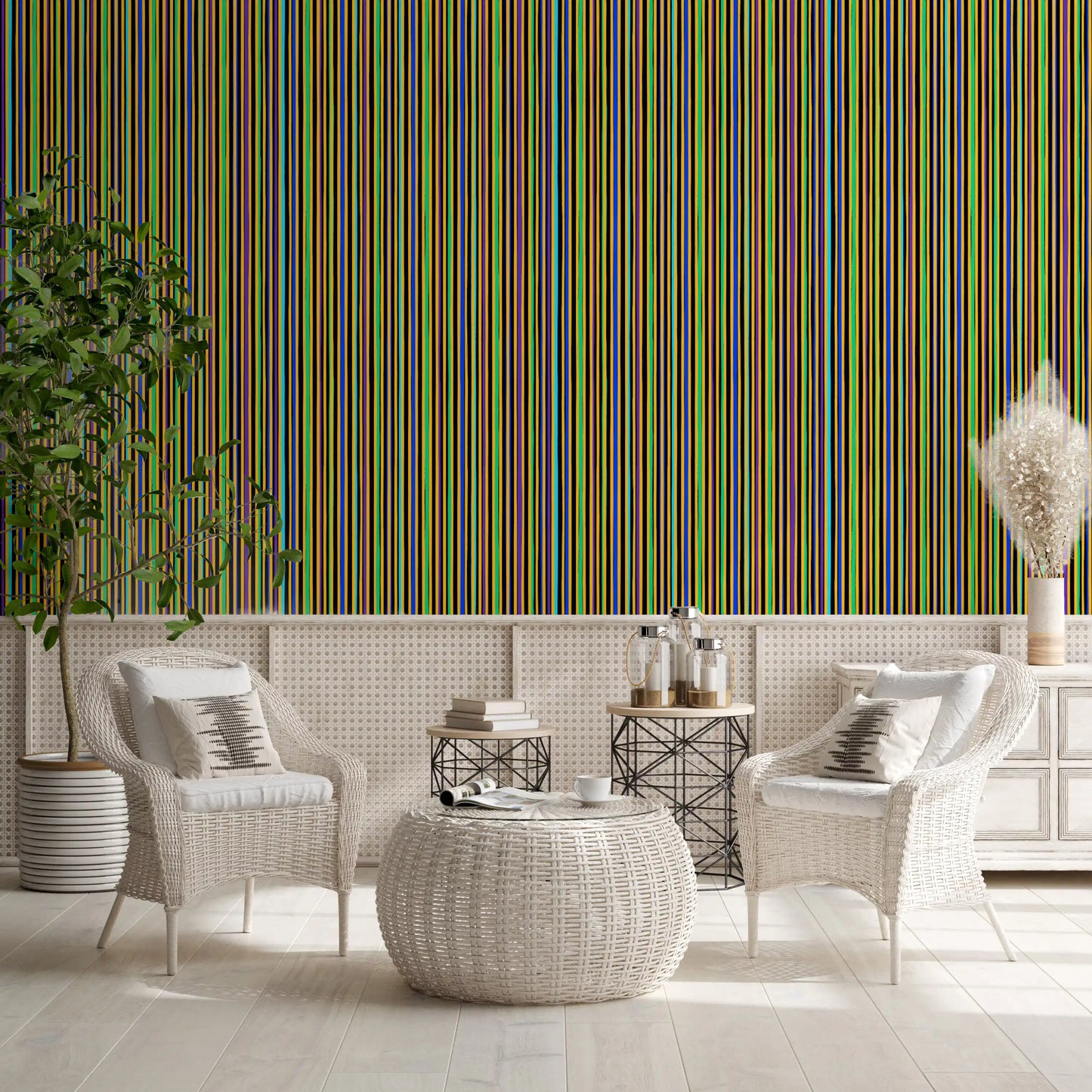 Vibrant Multicolored Vertical Stripe Wallpaper⁠