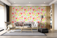 Playful Organic Shapes in Coral and Lime Wallpaper⁠