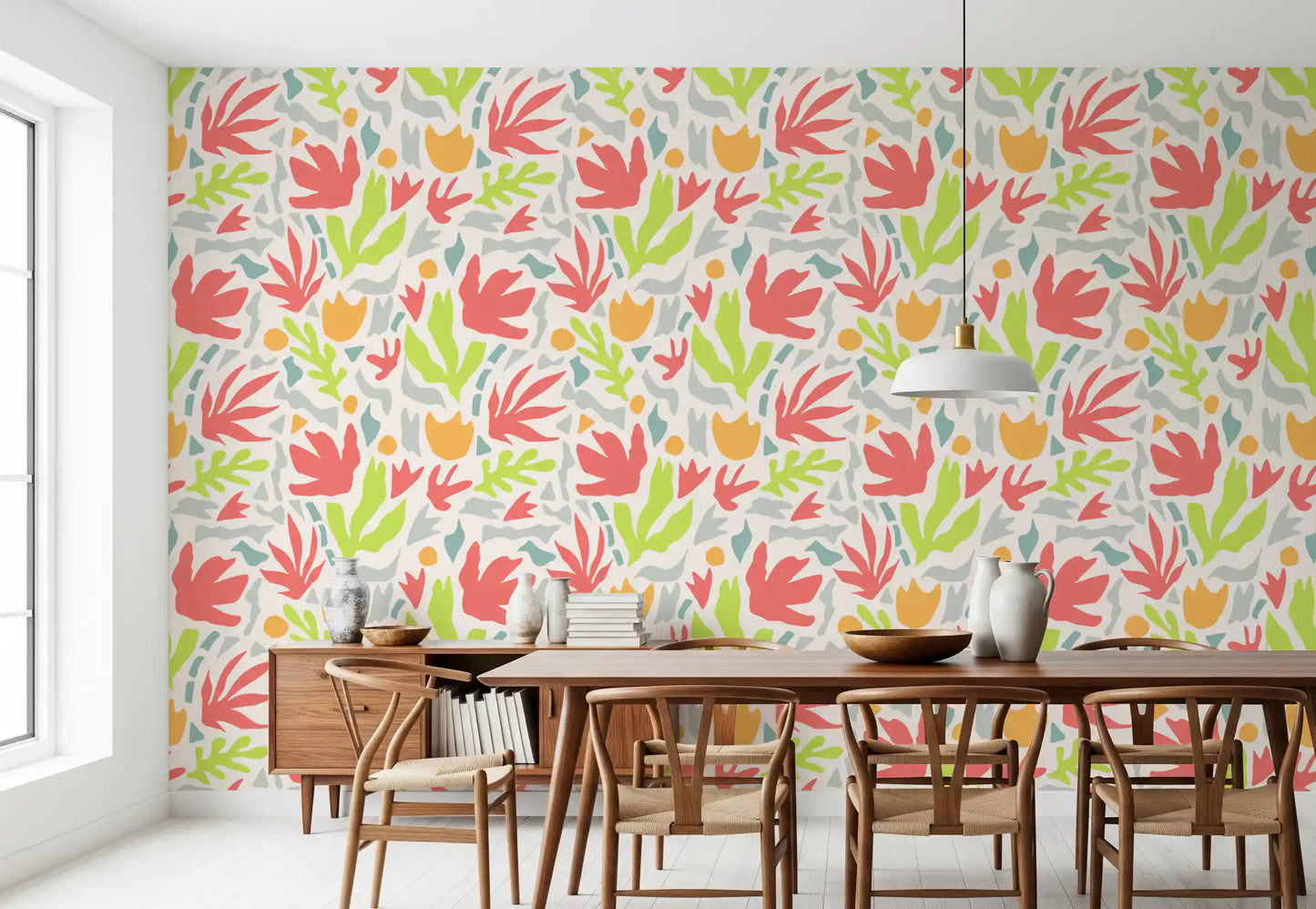 Playful Organic Shapes in Coral and Lime Wallpaper⁠