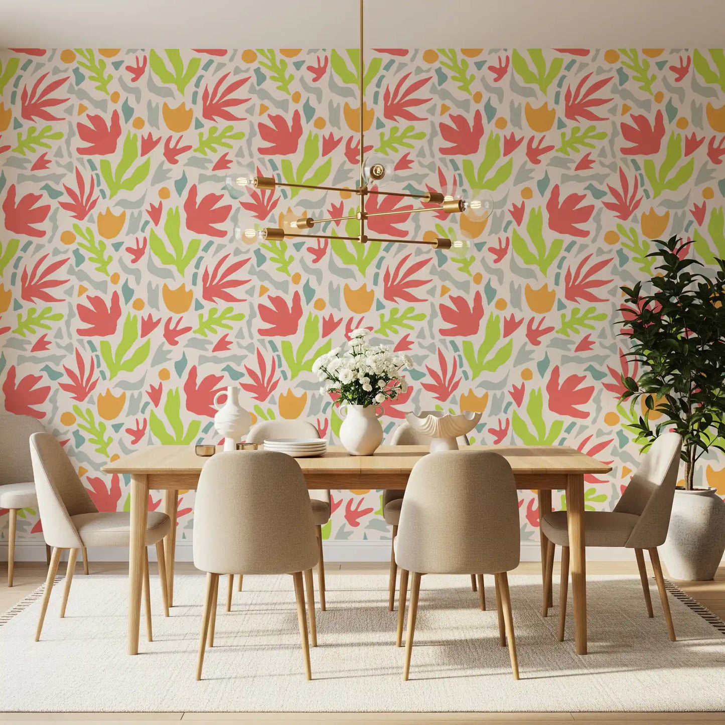Playful Organic Shapes in Coral and Lime Wallpaper⁠